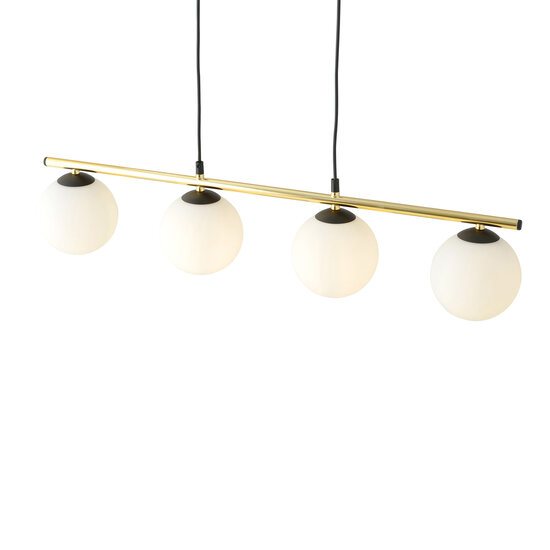 Emibig Emibig Longue lampe suspendue noire et laiton 4x E14 ampoules en verre dépoli - Idéale pour des intérieurs élégants