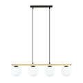 Lange zwart en messing hanglamp 4x E14 melkglas bollen