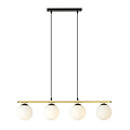 Lange zwart en messing hanglamp 4x E14 melkglas bollen