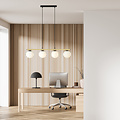 Lange zwart en messing hanglamp 4x E14 melkglas bollen