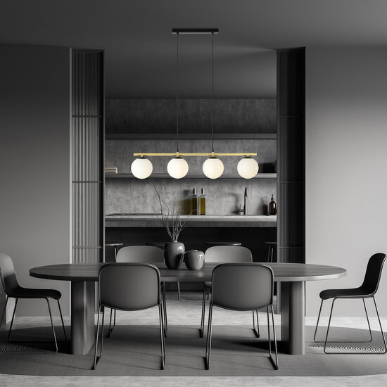 Emibig Emibig Lámpara colgante larga negra y de latón 4x E14 bombillas de vidrio esmerilado - Ideal para interiores elegantes