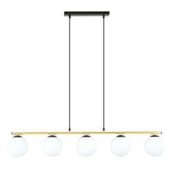 Emibig Enorm lange zwart en messing hanglamp 5x E14 melkglas bollen