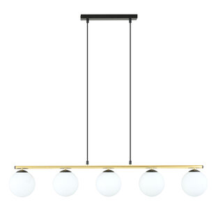 Emibig Enormously long black and brass hanging lamp 5x E14 frosted glass bulbs