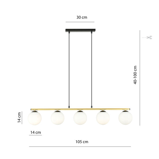 Emibig Emibig Suspension très longue noire et laiton avec 5x E14 ampoules en verre dépoli - Idéale pour créer une ambiance élégante