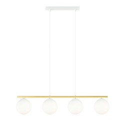 Long white and brass hanging lamp 4x E14 frosted glass bulbs