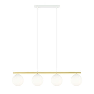 Lange wit en messing hanglamp 4x E14 melkglas bollen