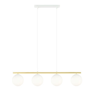 Long white and brass hanging lamp 4x E14 frosted glass bulbs