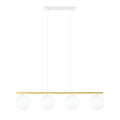 Suspension longue blanche et laiton 4x ampoules verre dépoli E14