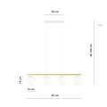 Lange wit en messing hanglamp 4x E14 melkglas bollen
