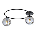 Stijlvolle plafondlamp zwart met gerookt glas bollen 2x E14