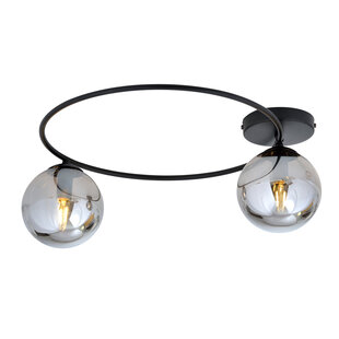 Elegante lámpara de techo negra con bombillas de cristal ahumado 2x E14