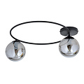 Stijlvolle plafondlamp zwart met gerookt glas bollen 2x E14