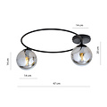 Stijlvolle plafondlamp zwart met gerookt glas bollen 2x E14