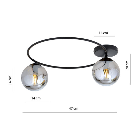 Stijlvolle plafondlamp zwart met gerookt glas bollen 2x E14
