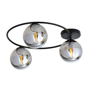 Stijlvolle plafondlamp 3xE14 zwart met gerookt glas bollen