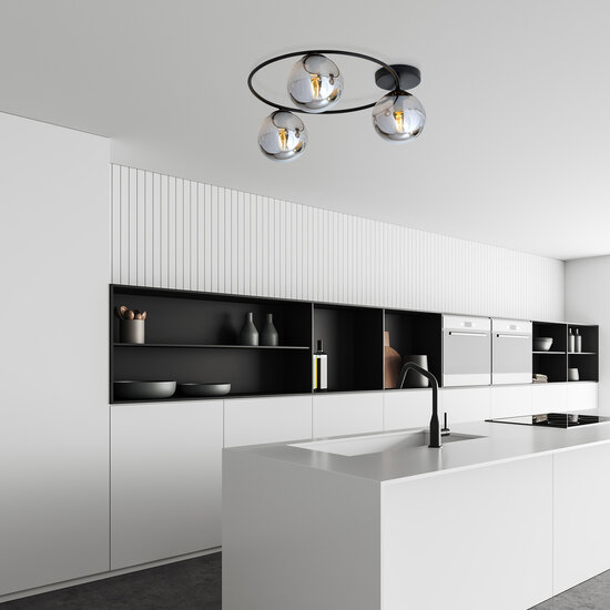 Emibig Emibig Plafonnier élégant 3xE14 noir avec ampoules en verre fumé - Éclairage élégant pour tout intérieur