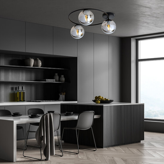 Stylish ceiling lamp 3xE14 black with smoked glass bulbs