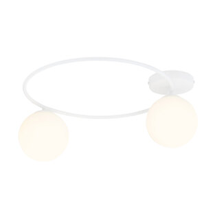 Knappe plafondlamp wit met witte glazen bollen 2x E14