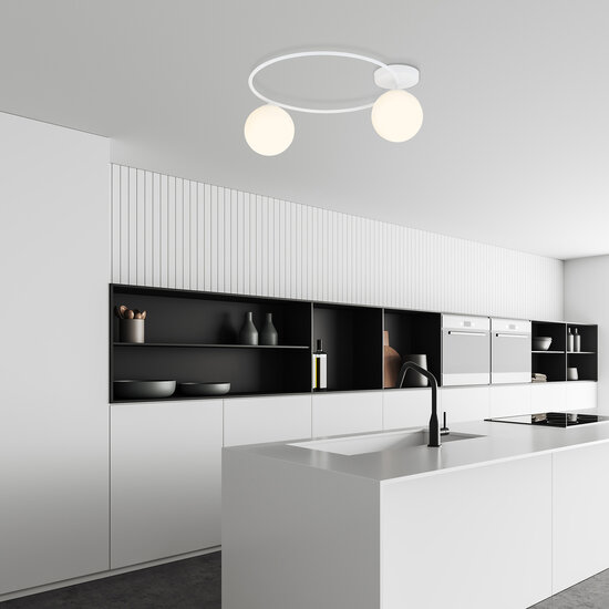 Emibig Emibig Lampe de plafond élégante blanche avec boules en verre blanches 2x E14 - Éclairage parfait pour chaque pièce