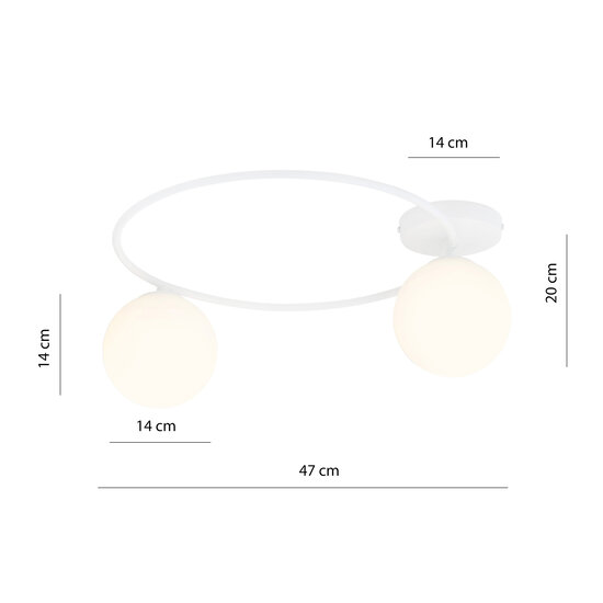 Knappe plafondlamp wit met witte glazen bollen 2x E14