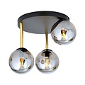 Plafondlamp zwart en messing met gefumeerd glazen bollen 3x E14