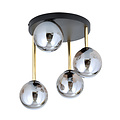 Ceiling lamp 4x E14 black and brass with fumed glass balls