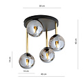 Ceiling lamp 4x E14 black and brass with fumed glass balls