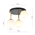 Emibig Emibig Lámpara de techo moderna 3x E14 vidrio esmerilado negro y pantallas de latón - Iluminación ideal para interiores modernos