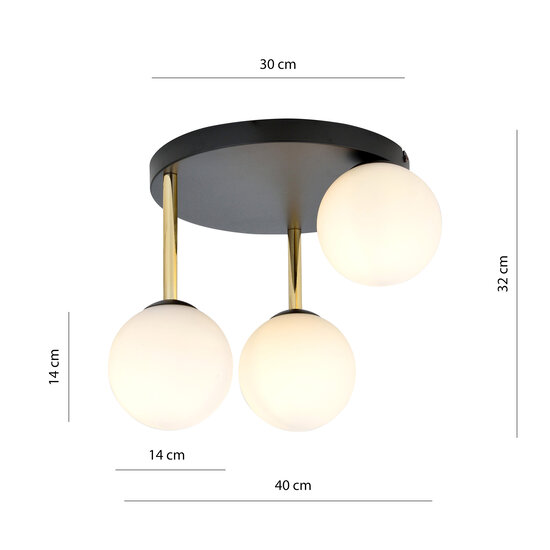 Emibig Emibig Trendy ceiling lamp 3x E14 milk glass black and brass shades - Ideal lighting for modern interiors