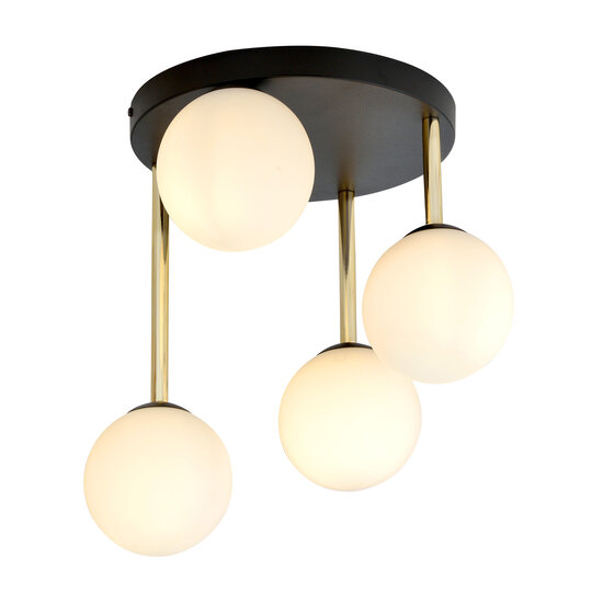 Emibig Emibig Lámpara de techo negra moderna 4x E14 vidrio esmerilado y pantallas de latón - Ideal para un interior elegante