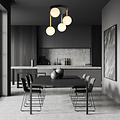 Plafonnier noir tendance 4x E14 verre laiteux et abat-jour laiton