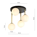 Trendy zwarte plafondlamp 4x E14 melkglas en messing tinten