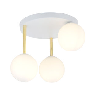 Elegant white with brass ceiling lighting 3x E14 with white glass bulbs