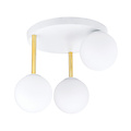 Elegant white with brass ceiling lighting 3x E14 with white glass bulbs