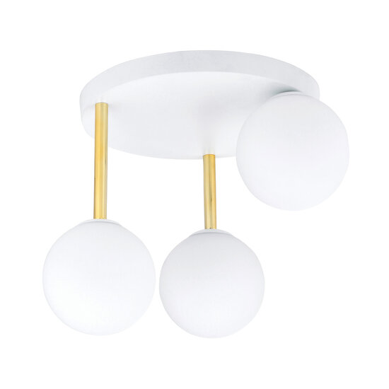 Elegant white with brass ceiling lighting 3x E14 with white glass bulbs