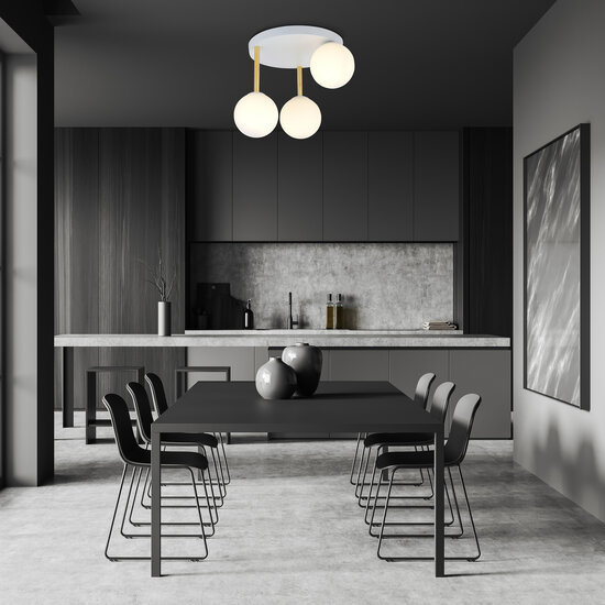 Emibig Emibig Éclairage de plafond blanc élégant avec laiton 3x E14 et ampoules en verre blanc - Idéal pour créer une ambiance chaleureuse