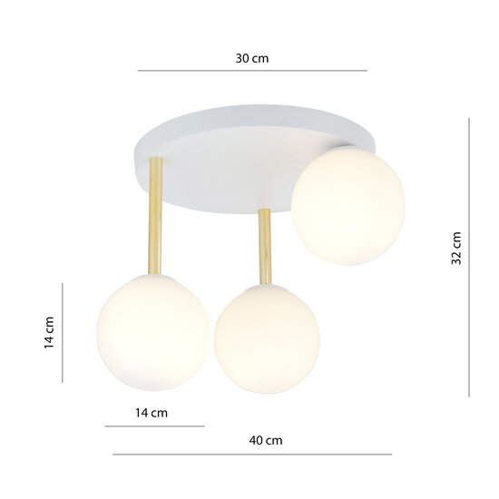 Emibig Emibig Iluminación de techo blanca elegante con latón 3x E14 y bombillas de vidrio blanco - Perfecta para crear un ambiente acogedor