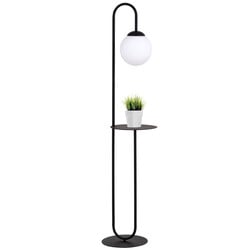 Emibig Zwarte staande lamp en bijzettafel met melkwit glazen bol