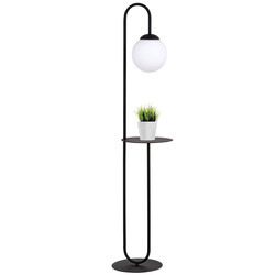 Lampe sur pied et table d'appoint noire avec boule en verre blanc laiteux