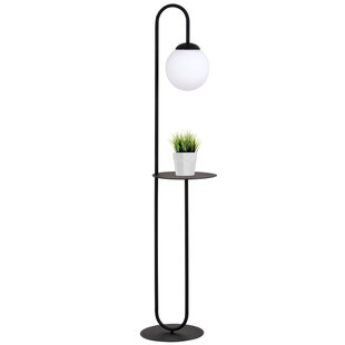 Black standing lamp and side table with milky white glass ball