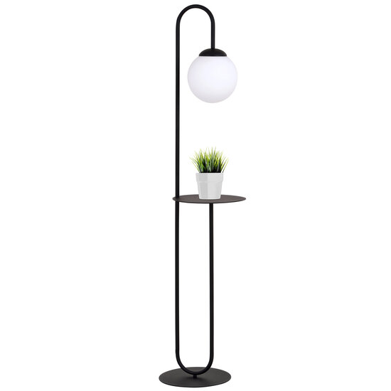 Emibig Emibig Lámpara de pie negra y mesa auxiliar con bola de vidrio blanco lechoso - Perfecta para una decoración elegante