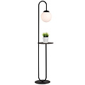 Black standing lamp and side table with milky white glass ball