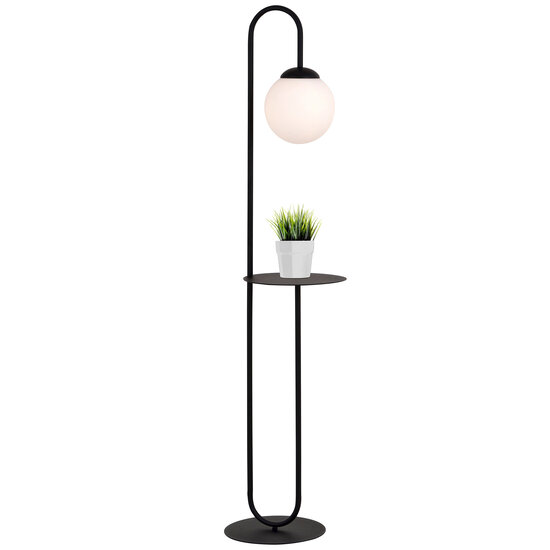 Emibig Emibig Lampe debout noire et table d'appoint avec boule en verre blanc laiteux - Idéale pour une décoration intérieure élégante