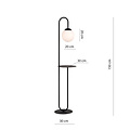 Black standing lamp and side table with milky white glass ball