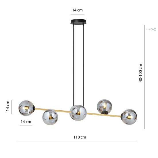 Emibig Emibig Hanging lamp black and brass with 6 fumed glass balls - Perfect ambient lighting for any space