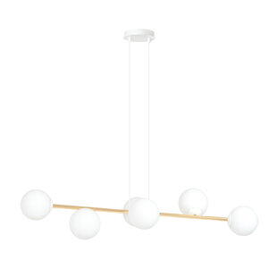 Hanging lamp brass and white with 6 matt white glass balls