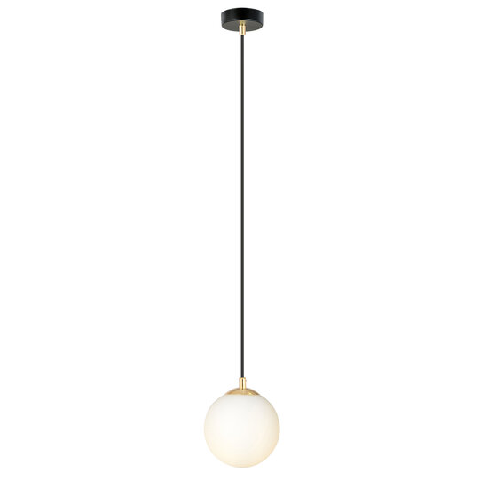 Emibig Emibig 1 bol hangend zwart met messing en melkglas - Stijlvolle verlichting voor elke ruimte