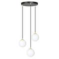 3 bulb hanging lamp black with brass and white glass
