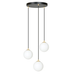 Emibig lampe suspendue 3 ampoules noire avec laiton et verre blanc