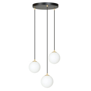 3 bollen hanglamp zwart met messing en wit glas